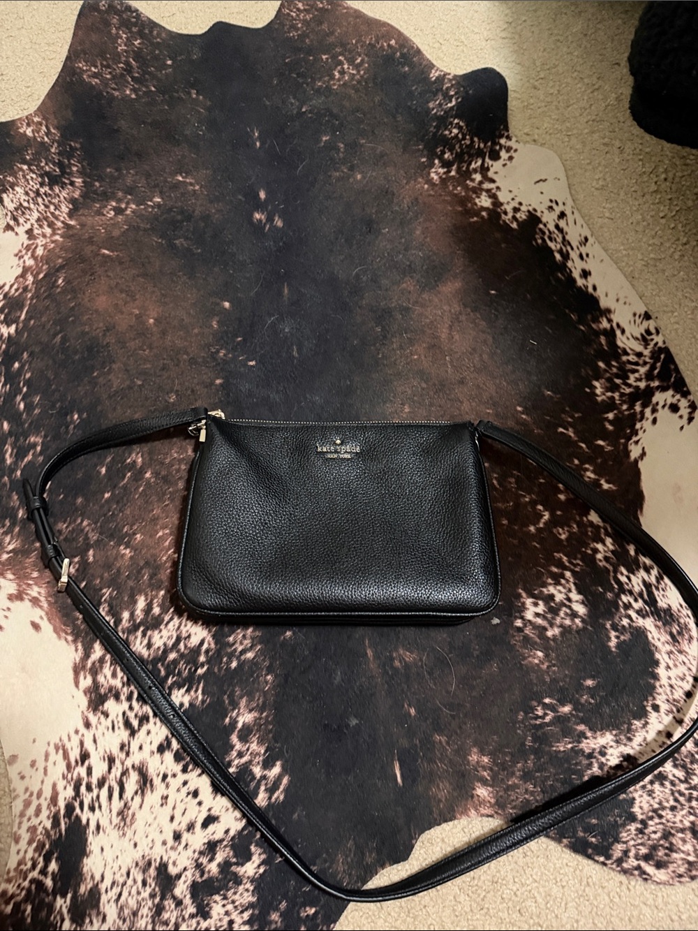 kate spade Black Pebbled Leather Crossbody Pouch with Gold Logo